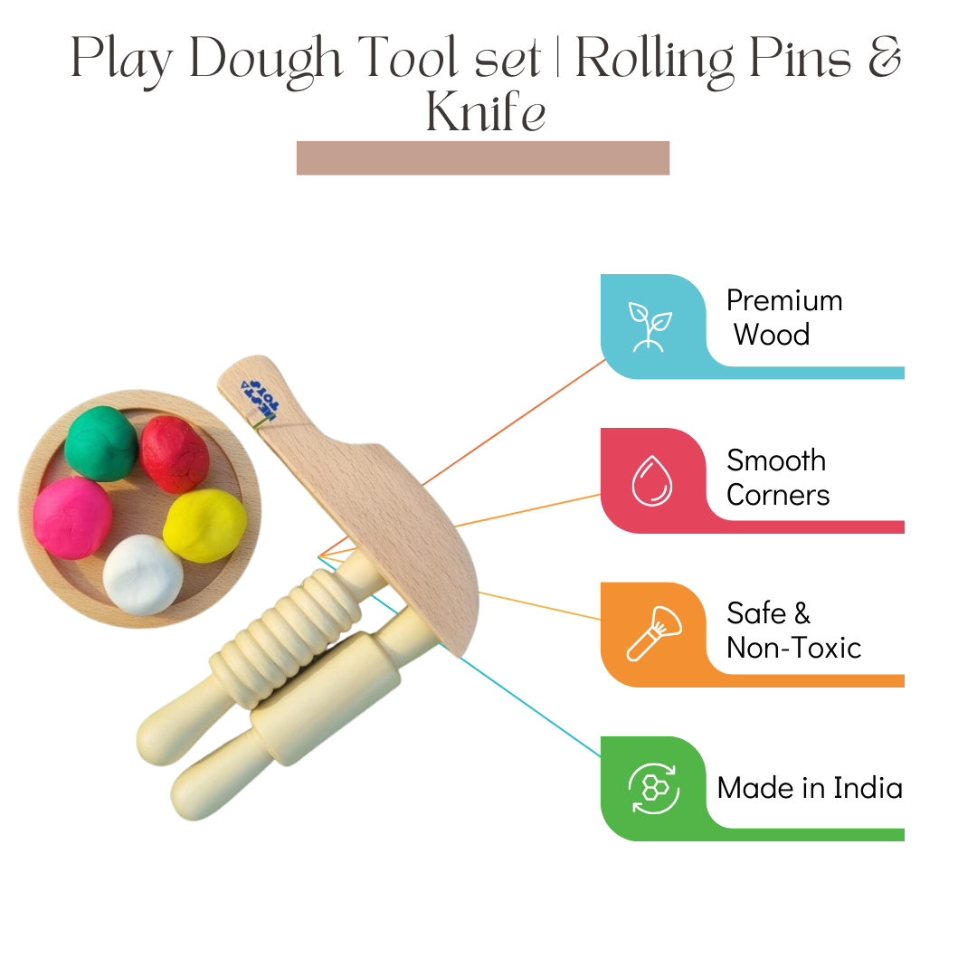 NESTA TOYS - Play Dough Kit | Rolling Pins & Knife | Pretend Play Kitchen Toys - Tinycubs - 