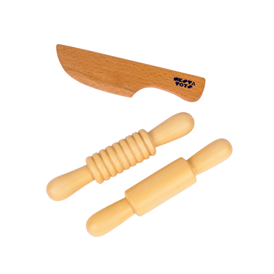 NESTA TOYS - Play Dough Kit | Rolling Pins & Knife | Pretend Play Kitchen Toys - Tinycubs - 
