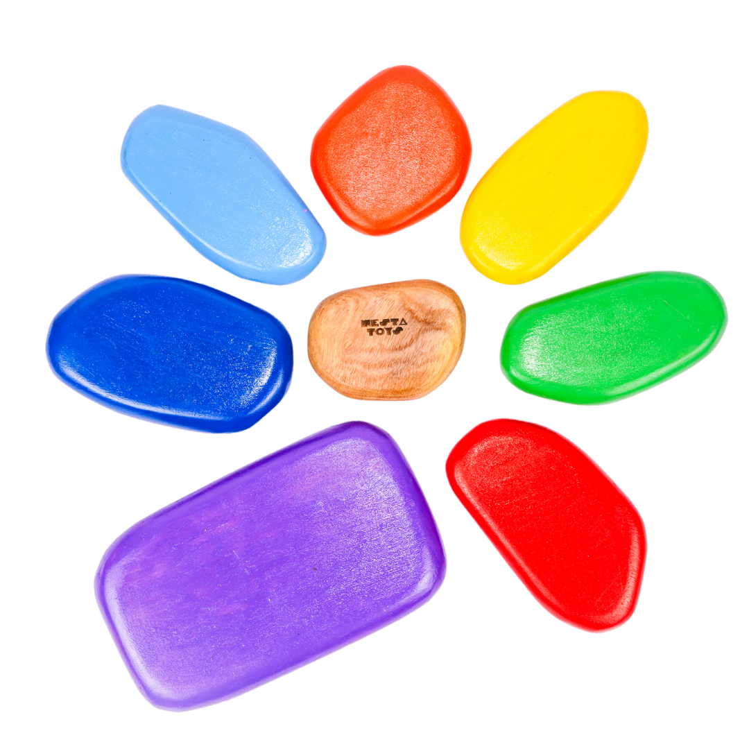 NESTA TOYS - Wooden Balancing Pebbles | Rainbow Stacking Sensory Toy (8 Pcs) - Tinycubs - 
