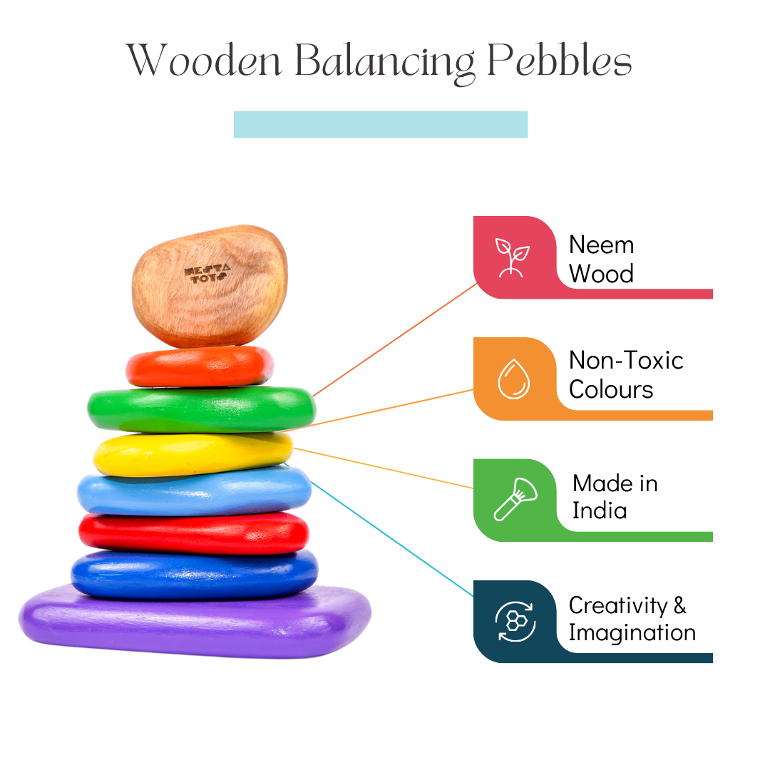 NESTA TOYS - Wooden Balancing Pebbles | Rainbow Stacking Sensory Toy (8 Pcs) - Tinycubs - 