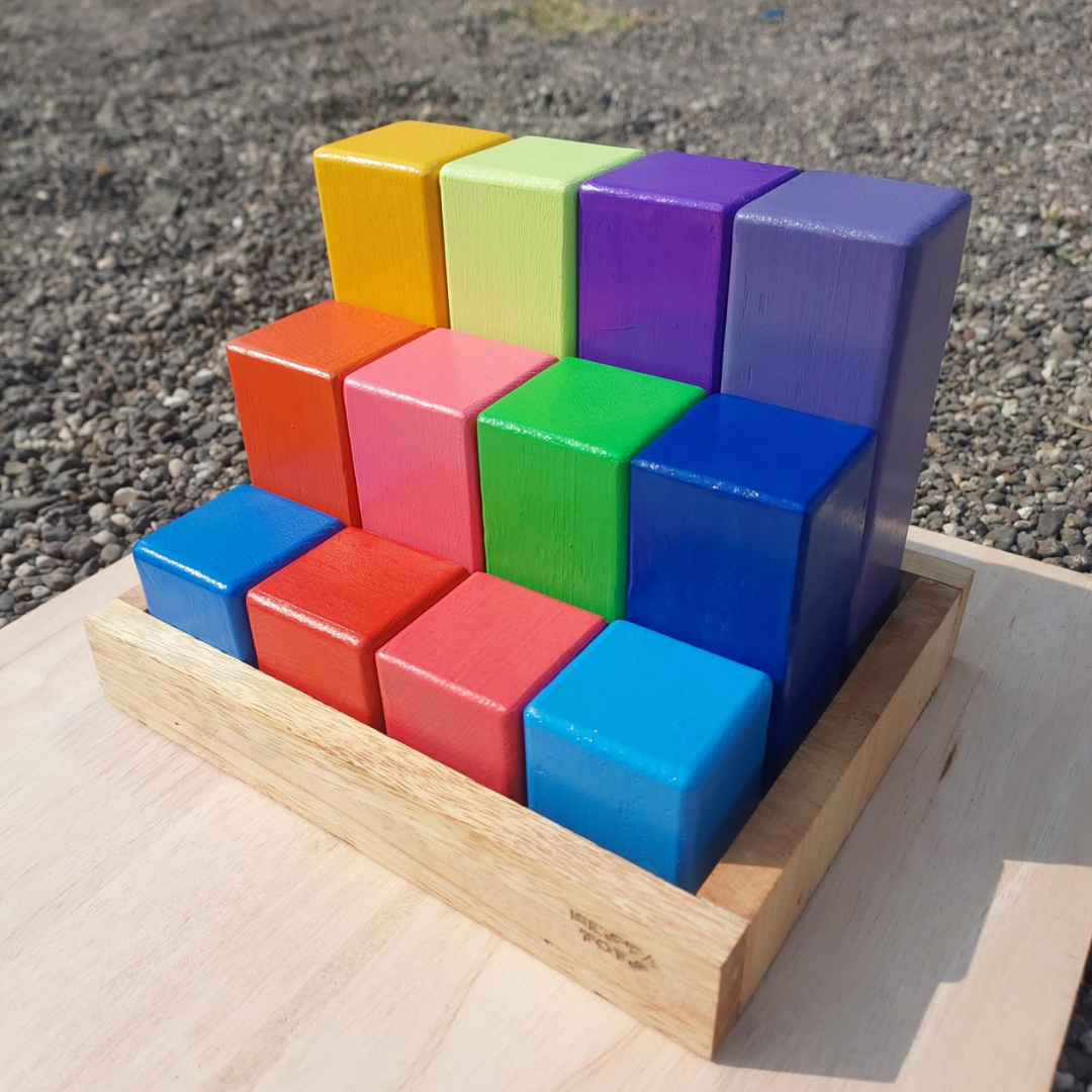NESTA TOYS - Wooden Building Blocks with Tray | Stacking Rainbow Toy (12 Pcs) - Tinycubs - 