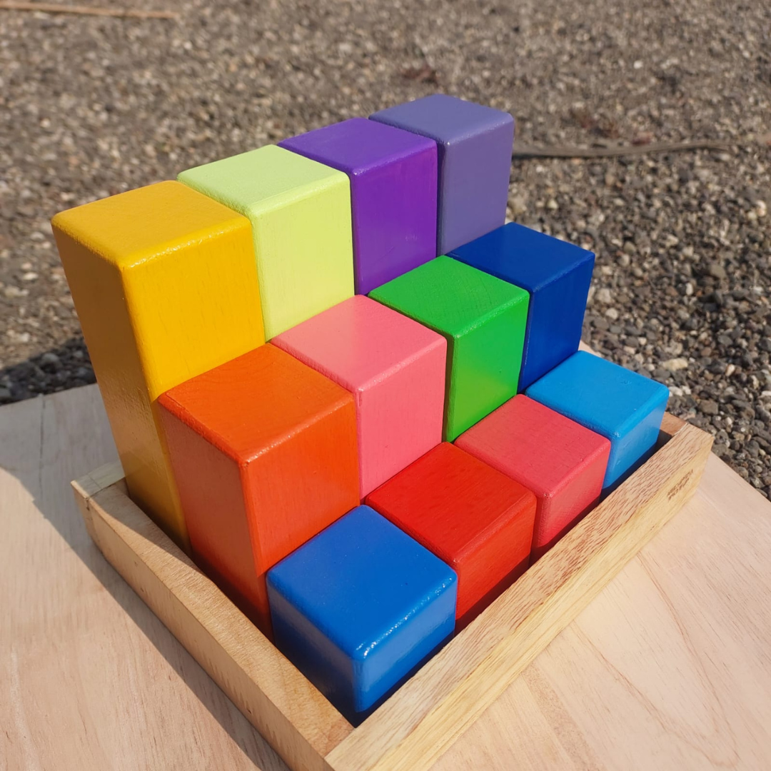 NESTA TOYS - Wooden Building Blocks with Tray | Stacking Rainbow Toy (12 Pcs) - Tinycubs - 