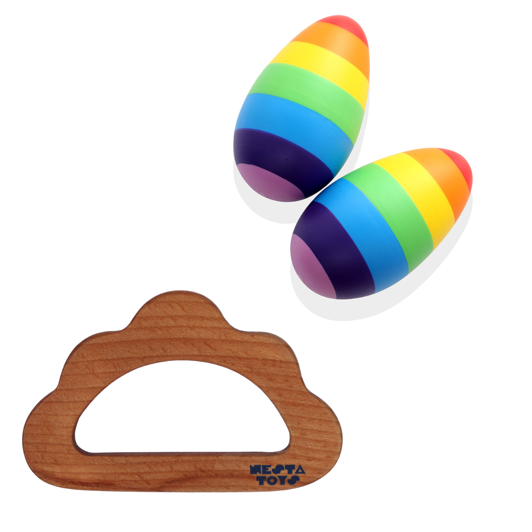 NESTA TOYS - Wooden Egg Shaker (Rattle) & Teether Combo - Baby Shower Gift| Newborn Toy - Tinycubs - 