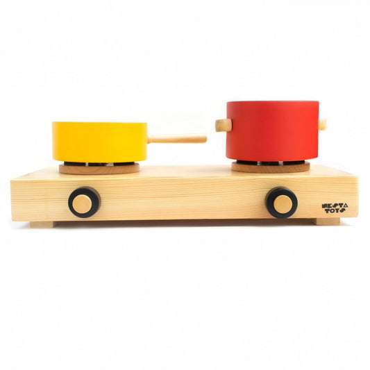 NESTA TOYS - Wooden Gas Stove and Cooking Set (10 Pcs) - Tinycubs - 
