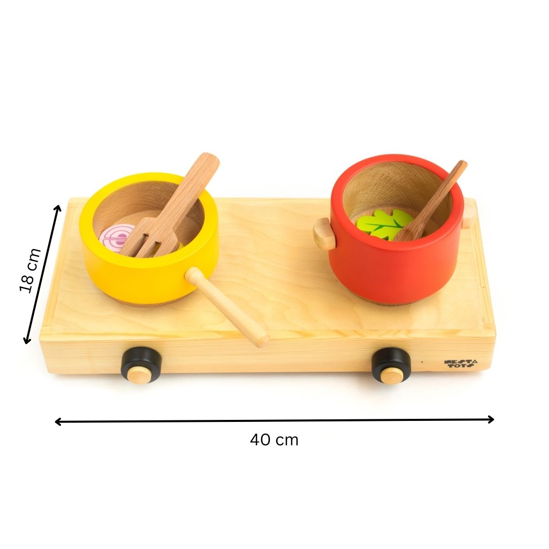 NESTA TOYS - Wooden Gas Stove and Cooking Set (10 Pcs) - Tinycubs - 