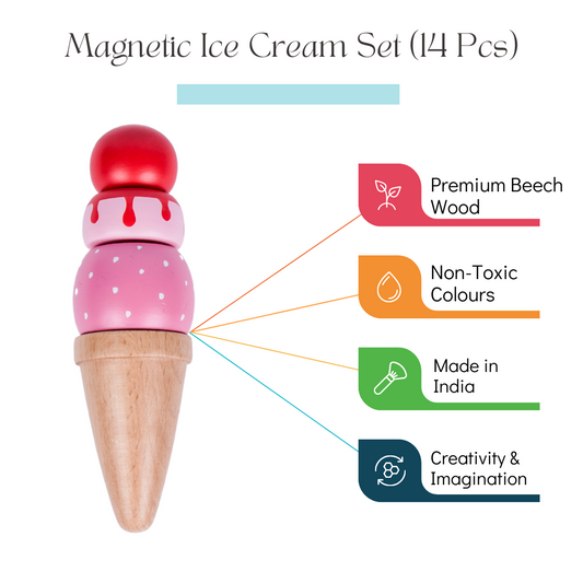 NESTA TOYS - Wooden Ice Cream Set | Play Food and Accessories (14 Pcs) - Tinycubs - 