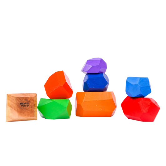 NESTA TOYS - Wooden Stone Balancing Blocks | Rainbow Stacking Sensory Toy (7 Pcs) - Tinycubs - 
