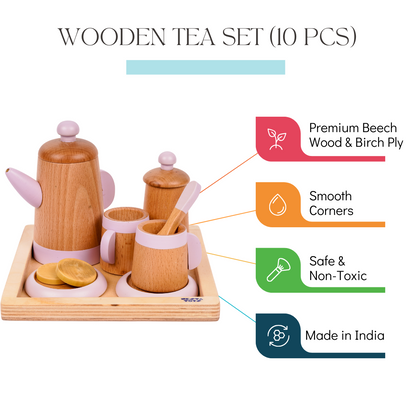 NESTA TOYS - Wooden Tea Set | Kitchen Toys | Pretend Play Food Sets for Kids - Tinycubs - 