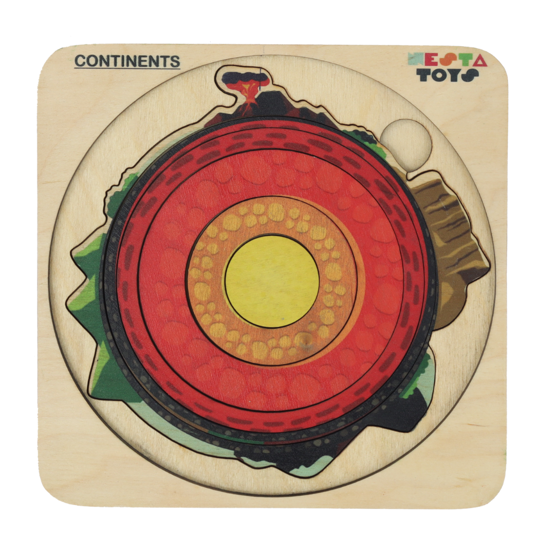 NESTA TOYS - World Map with Continents & Earth Core | Montessori Wooden Puzzle - Tinycubs - 
