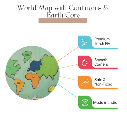 NESTA TOYS - World Map with Continents & Earth Core | Montessori Wooden Puzzle - Tinycubs - 