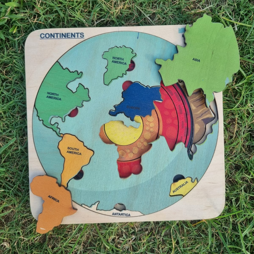NESTA TOYS - World Map with Continents & Earth Core | Montessori Wooden Puzzle - Tinycubs - 