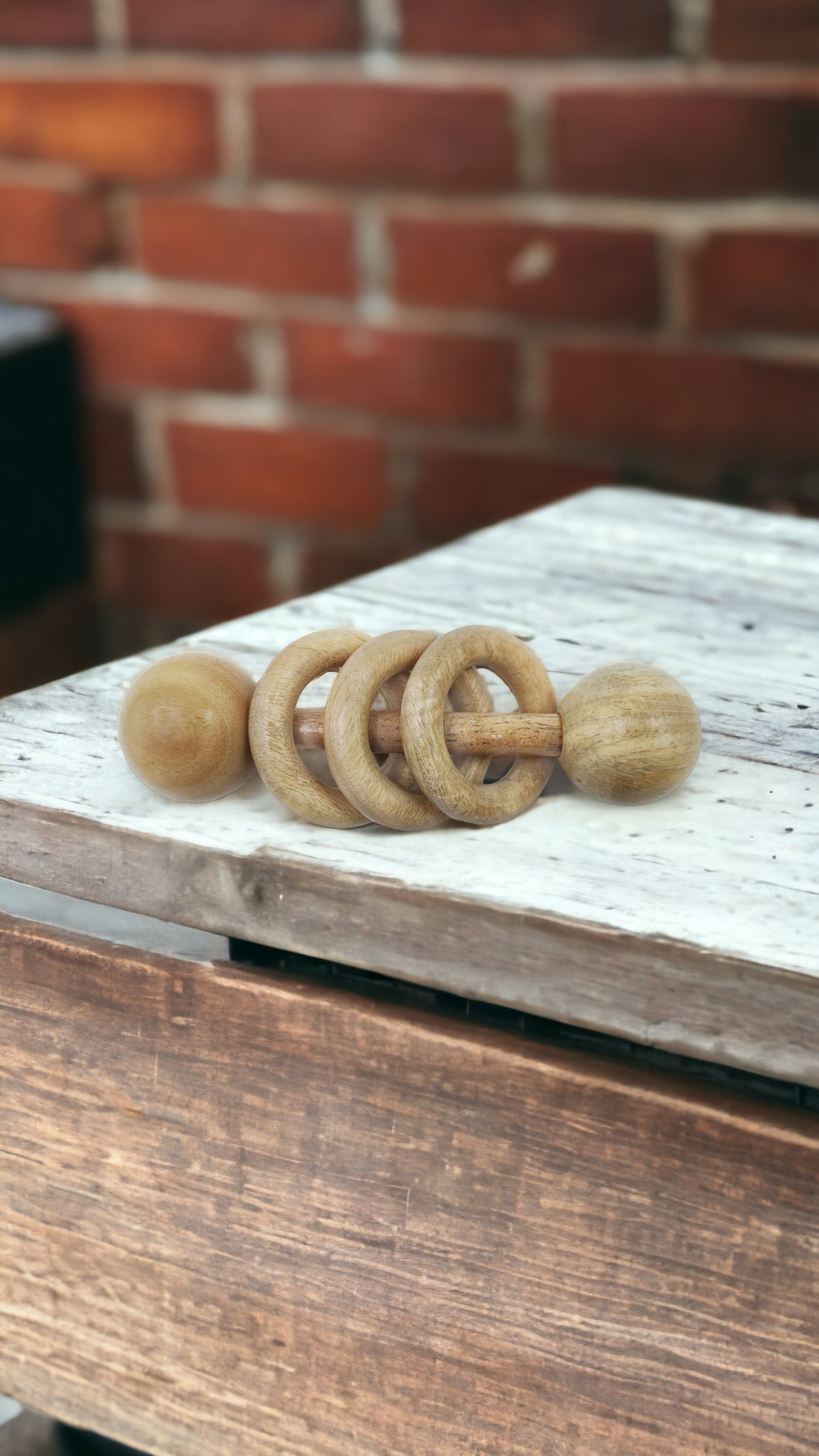 Neem Wooden Dumbel Rattle With Rings - Tinycubs - 