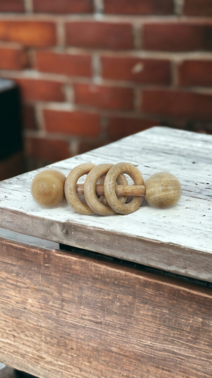 Neem Wooden Dumbel Rattle With Rings - Tinycubs - 