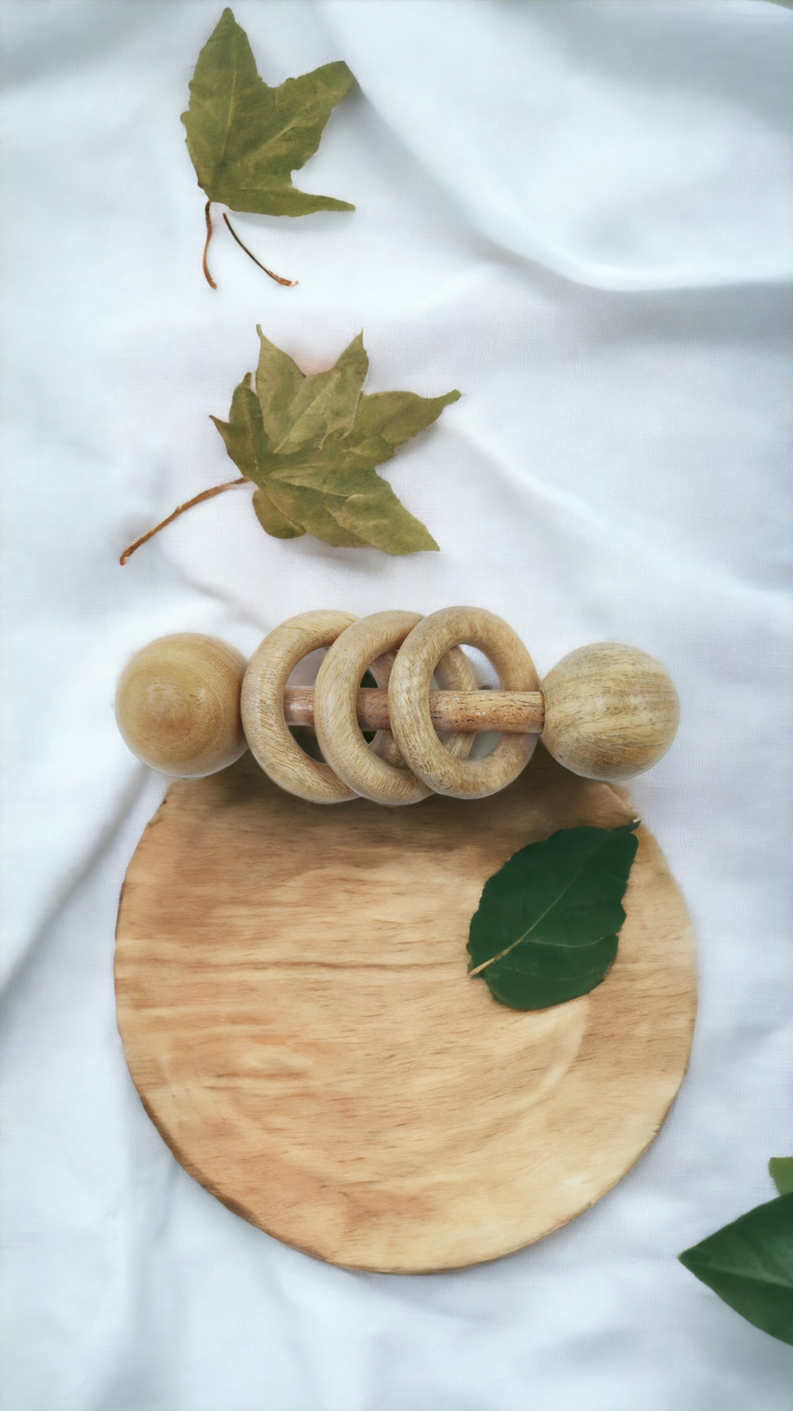 Neem Wooden Dumbel Rattle With Rings - Tinycubs - 