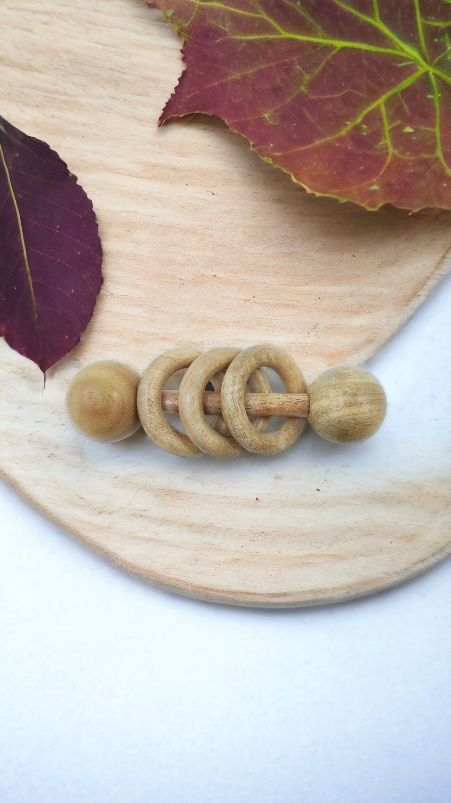 Neem Wooden Dumbel Rattle With Rings - Tinycubs - 