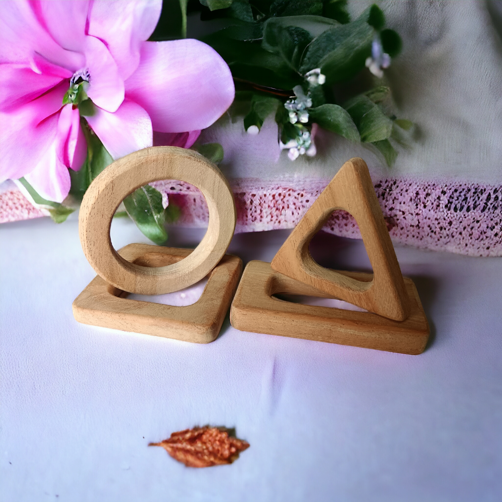 Neem Wooden Math Teethers For Babies of Age 0 To 3 Years | Square, Rectangle, Triangle & Circle Shapes - Tinycubs - 