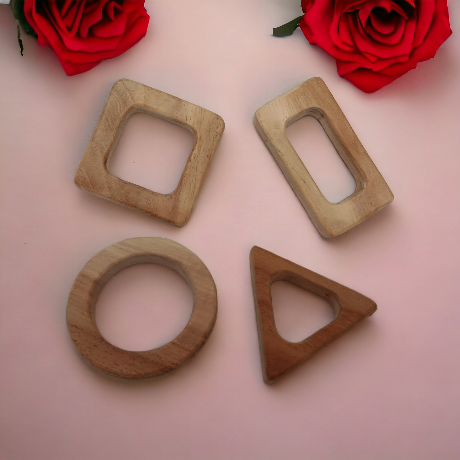 Neem Wooden Math Teethers For Babies of Age 0 To 3 Years | Square, Rectangle, Triangle & Circle Shapes - Tinycubs - 