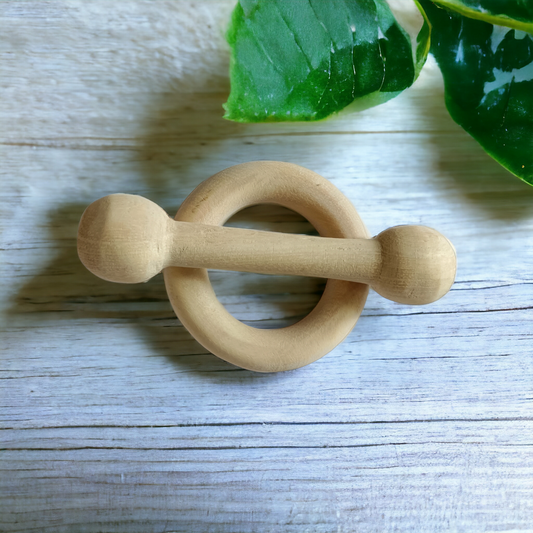 Neem Wooden Teethers For Babies Of Age 0 To 3 Years | Dumble & Ring Shapes - Tinycubs - 