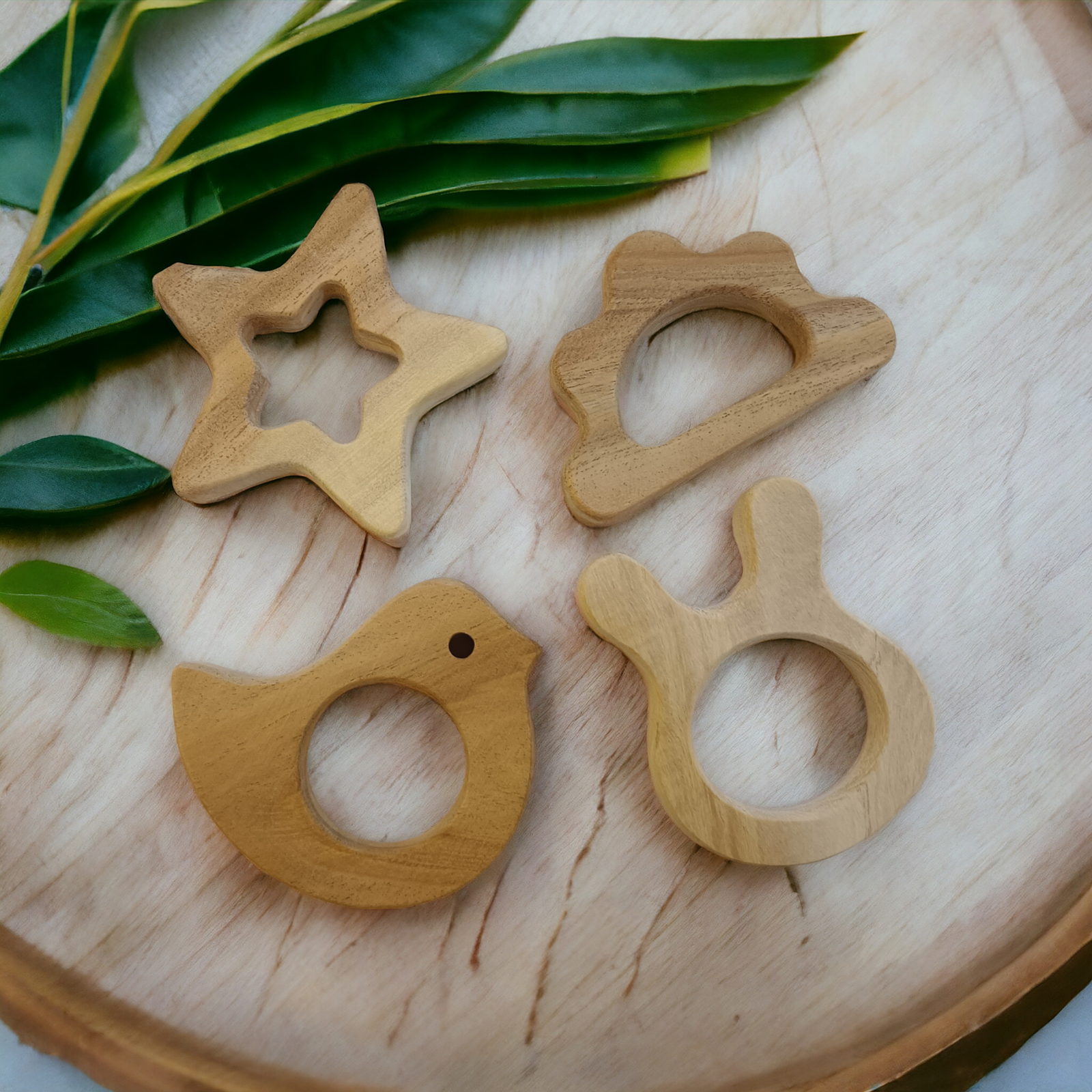 Neem Wooden Teethers For Babies Of Age 0 To 3 Years | Star,Cloud,Dove&Bunny Shapes - Tinycubs - 