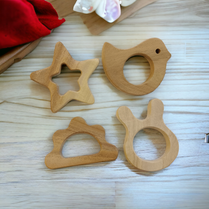 Neem Wooden Teethers For Babies Of Age 0 To 3 Years | Star,Cloud,Dove&Bunny Shapes - Tinycubs - 