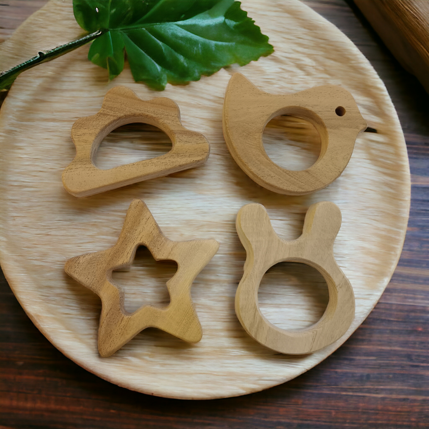 Neem Wooden Teethers For Babies Of Age 0 To 3 Years | Star,Cloud,Dove&Bunny Shapes - Tinycubs - 