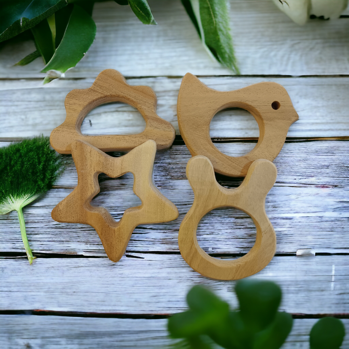 Neem Wooden Teethers For Babies Of Age 0 To 3 Years | Star,Cloud,Dove&Bunny Shapes - Tinycubs - 