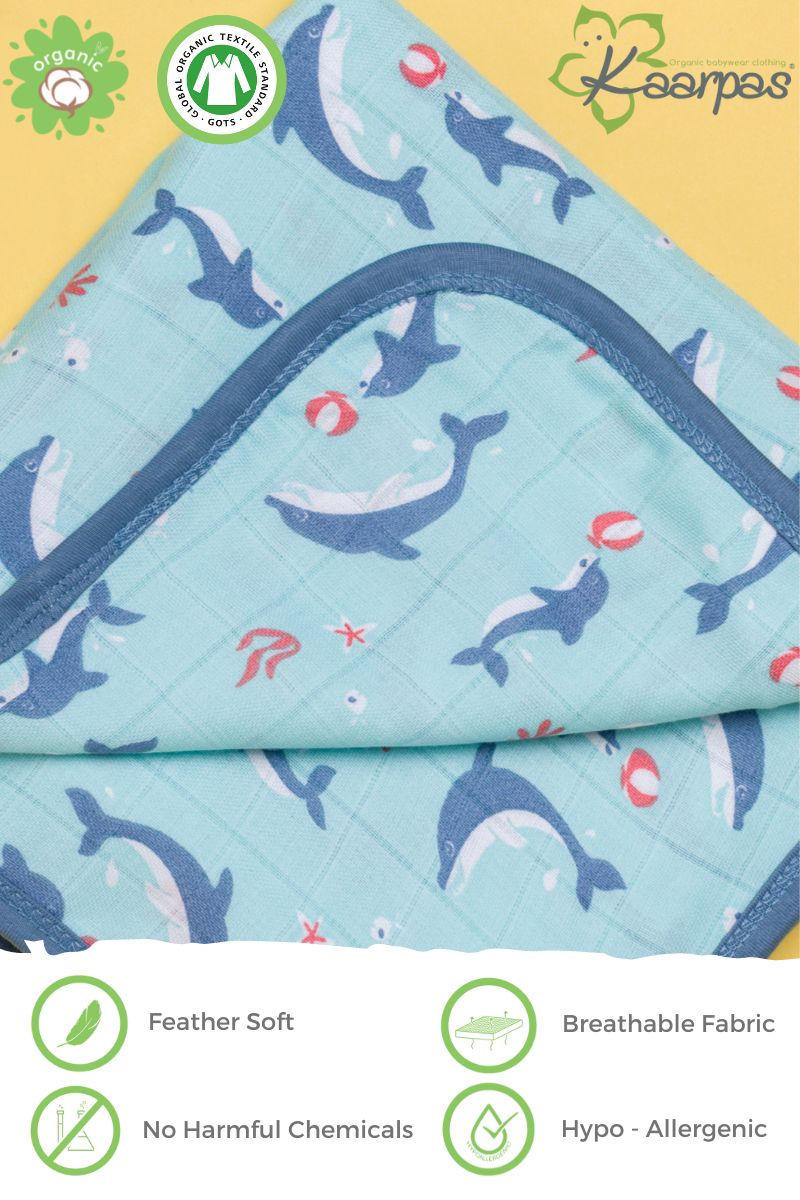 Ocean Dive' 2 layer organic muslin blanket : Dolphin - Tinycubs - 