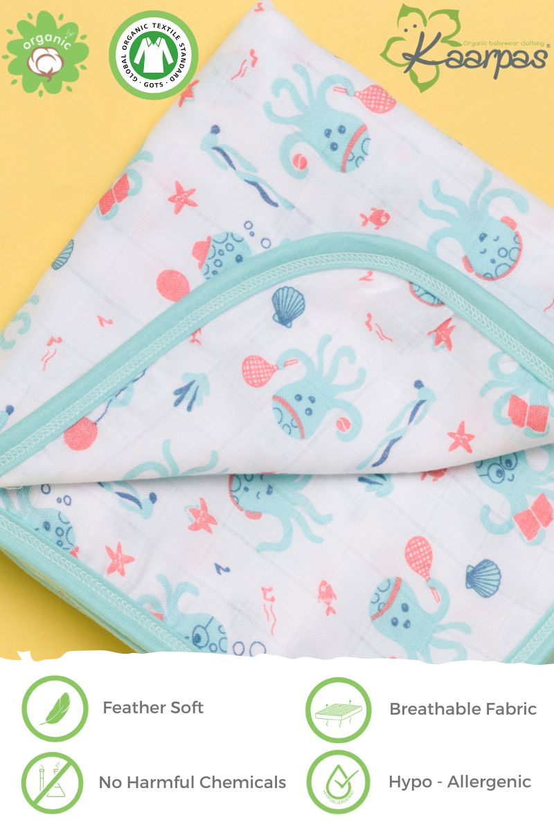 Ocean Dive' 2 layer organic muslin blanket : Octopus - Tinycubs - 