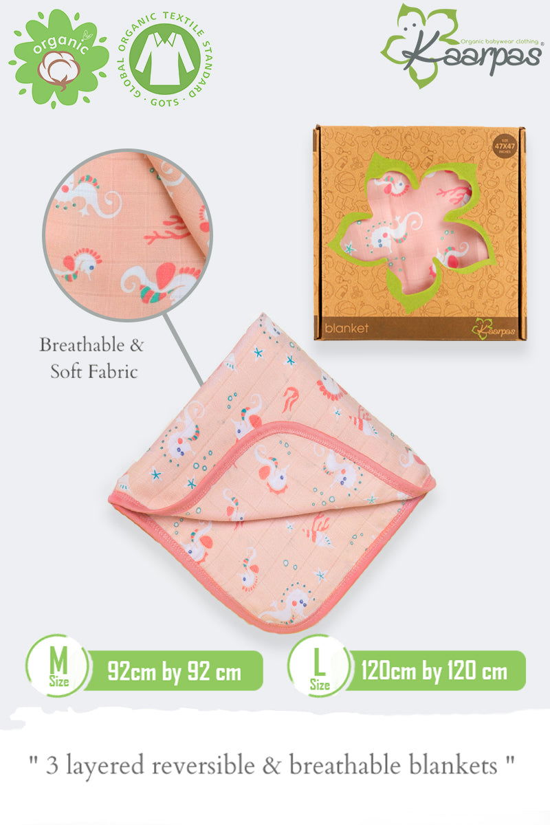 Ocean Dive' 2 layer organic muslin blanket : Seahorse - Tinycubs - 
