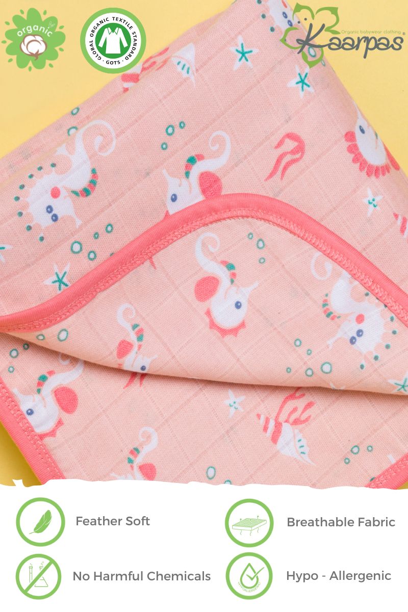 Ocean Dive' 2 layer organic muslin blanket : Seahorse - Tinycubs - 