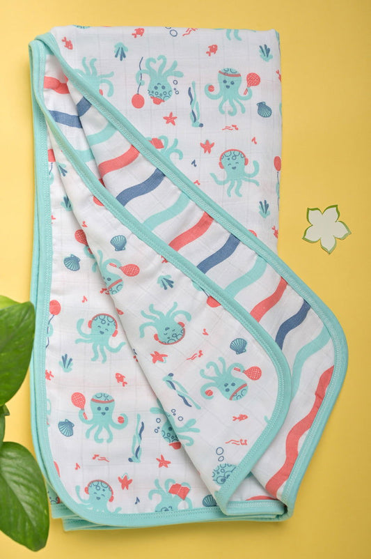 Ocean Dive' 3 layer organic muslin blanket : Octopus - Tinycubs - 