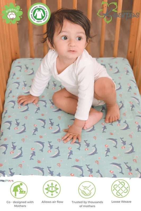 Ocean Dive' Cotton Fitted Cot Crib Sheet : Dolphin - Tinycubs - 
