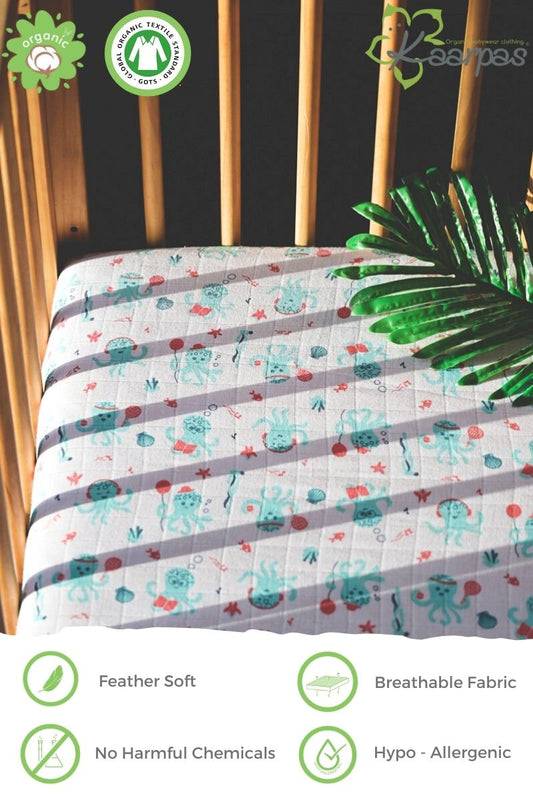 Ocean Dive' Cotton Fitted Cot Crib Sheet : Octopus - Tinycubs - 