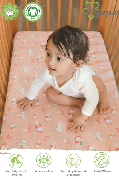 Ocean Dive' Cotton Fitted Cot Crib Sheet : Seahorse - Tinycubs - 