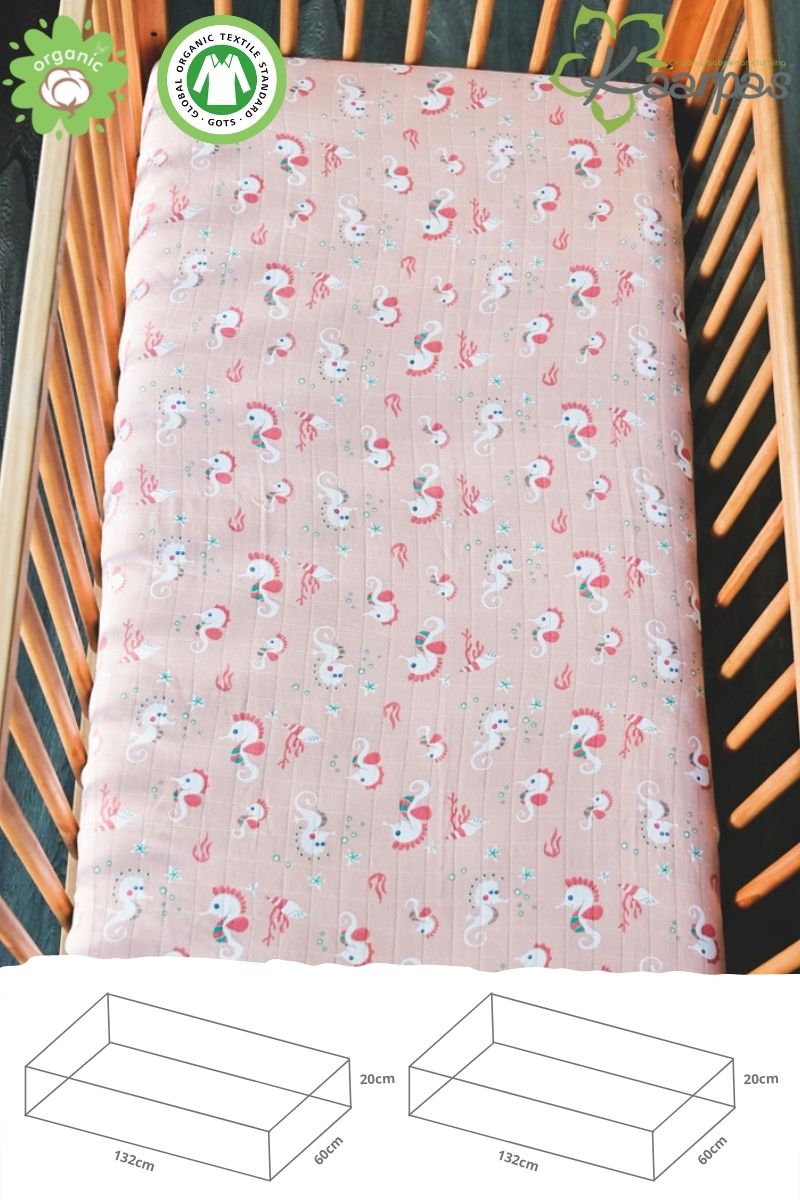 Ocean Dive' Cotton Fitted Cot Crib Sheet : Seahorse - Tinycubs - 