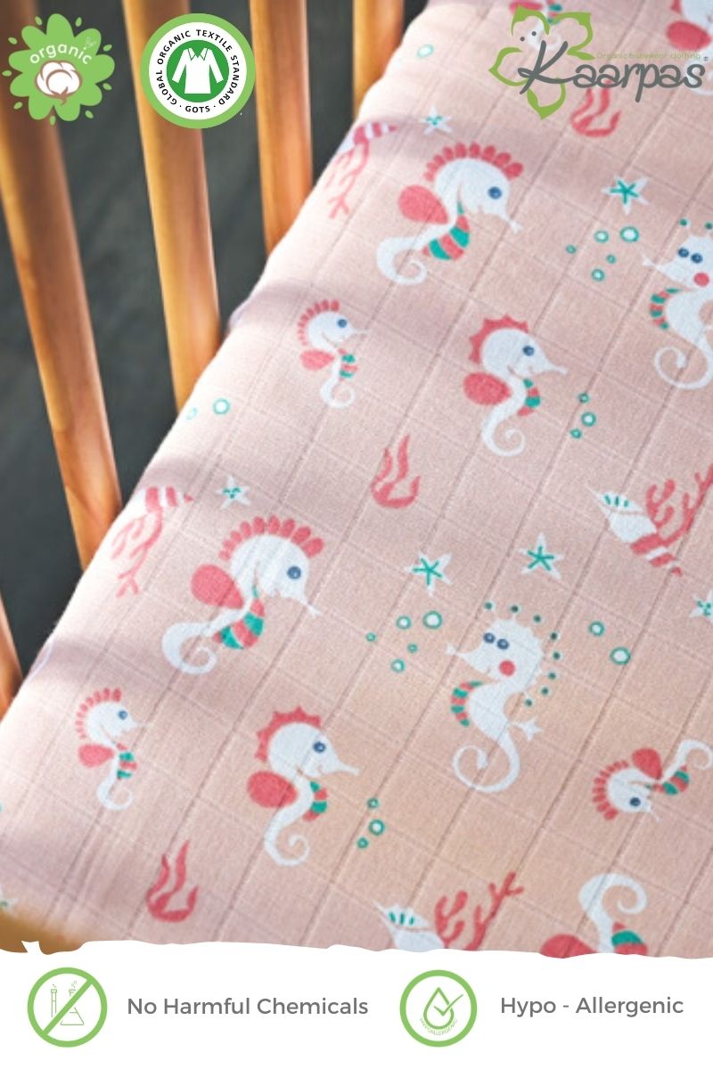 Ocean Dive' Cotton Fitted Cot Crib Sheet : Seahorse - Tinycubs - 