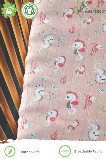 Ocean Dive' Cotton Fitted Cot Crib Sheet : Seahorse - Tinycubs - 