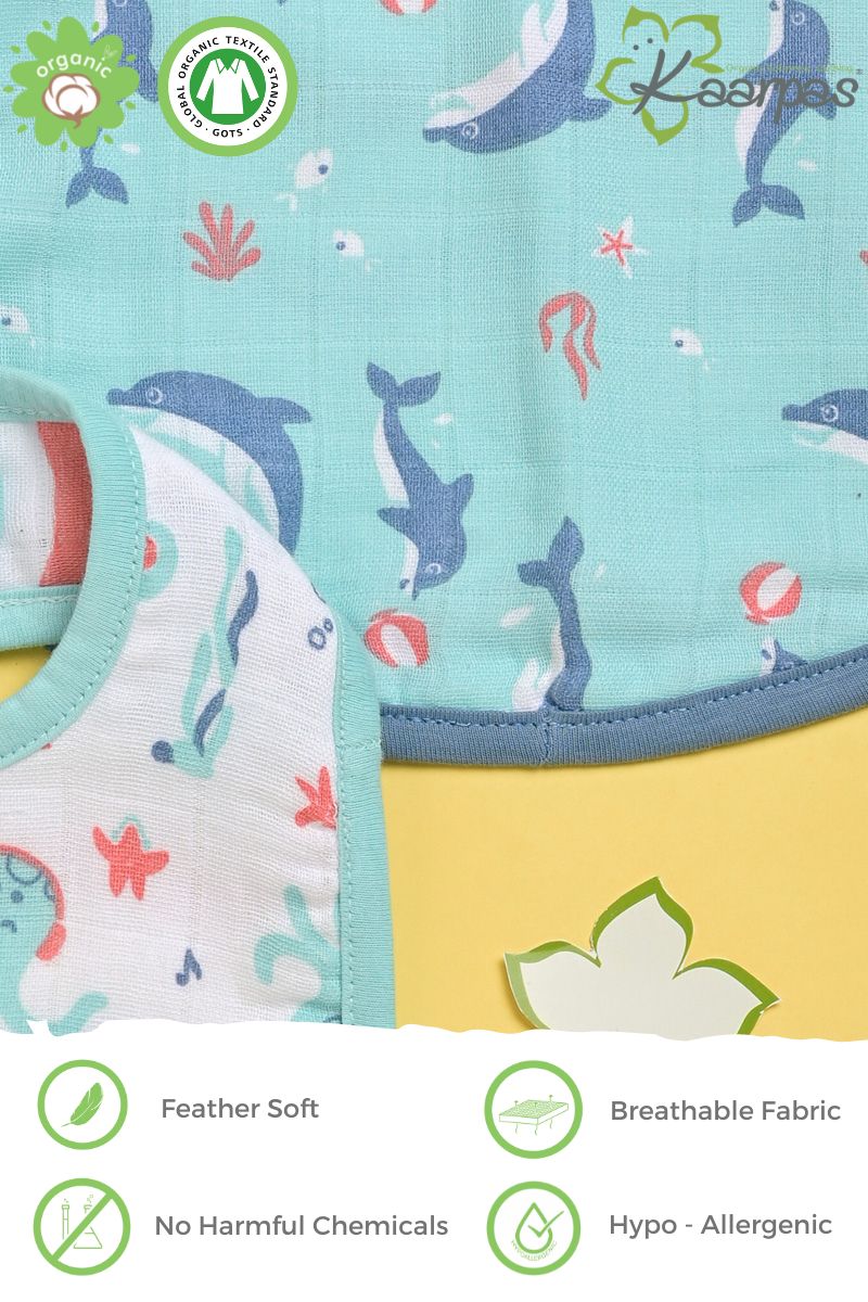 Ocean Dive' Organic Cotton Baby Bibs - Pack Of 2 - Dolphin, Octopus - Tinycubs - 