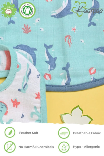 Ocean Dive' Organic Cotton Baby Bibs - Pack Of 2 - Dolphin, Octopus - Tinycubs - 