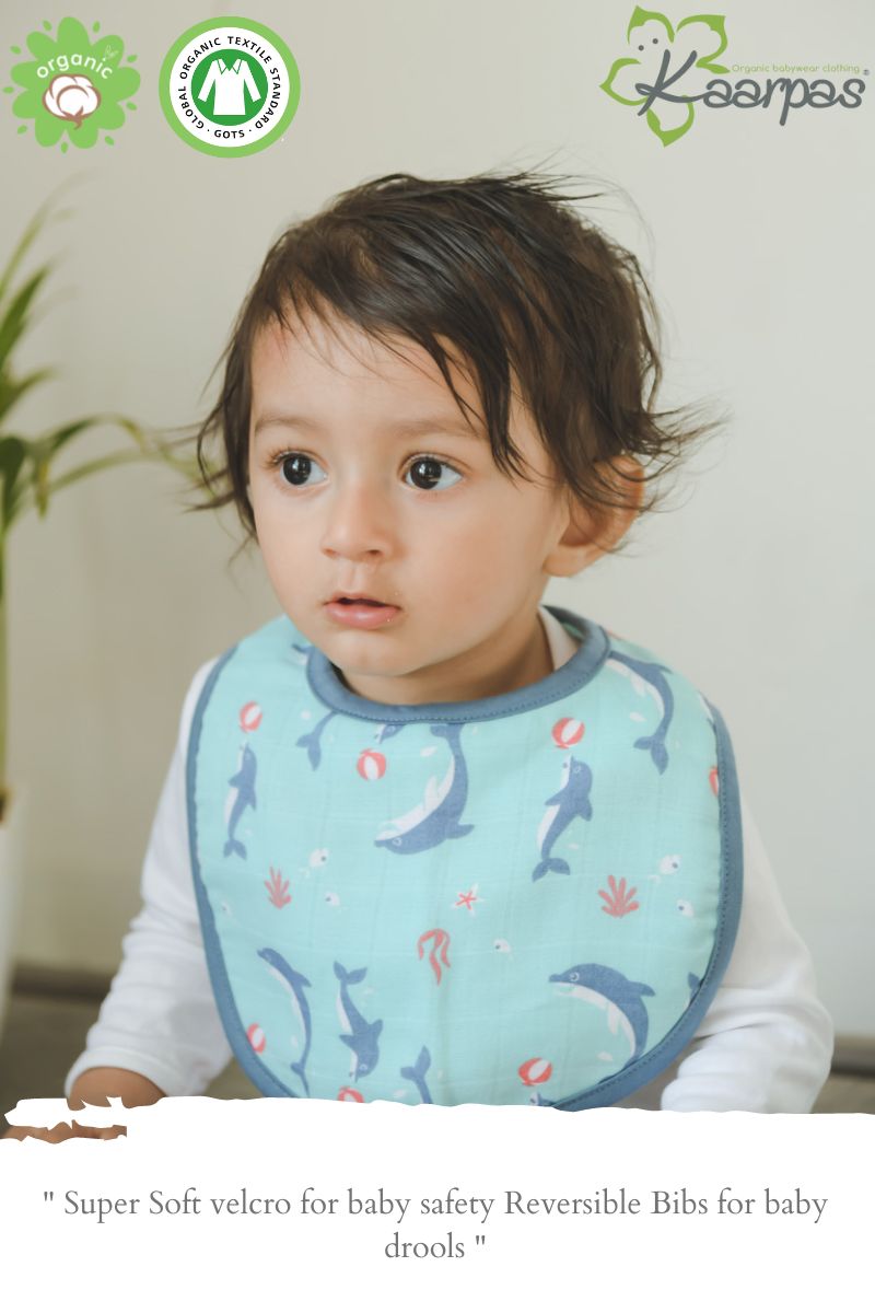 Ocean Dive' Organic Cotton Baby Bibs - Pack Of 2 - Dolphin, Seahorse - Tinycubs - 