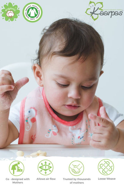 Ocean Dive' Organic Cotton Baby Bibs - Pack Of 2 - Dolphin, Seahorse - Tinycubs - 