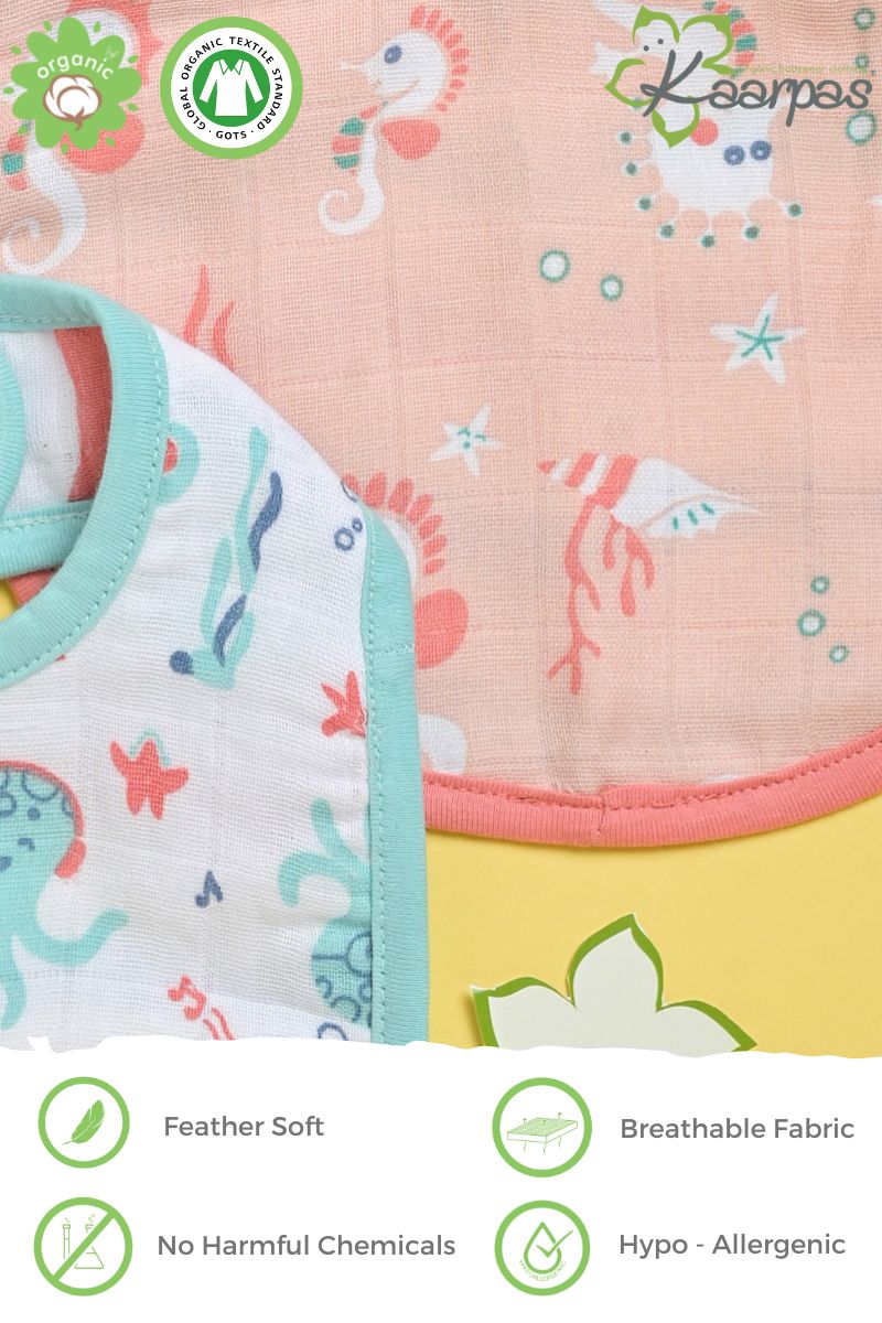 Ocean Dive' Organic Cotton Baby Bibs - Pack Of 2 - Octopus, Seahorse - Tinycubs - 