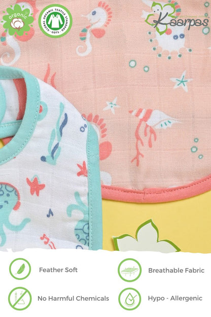 Ocean Dive' Organic Cotton Baby Bibs - Pack Of 2 - Octopus, Seahorse - Tinycubs - 