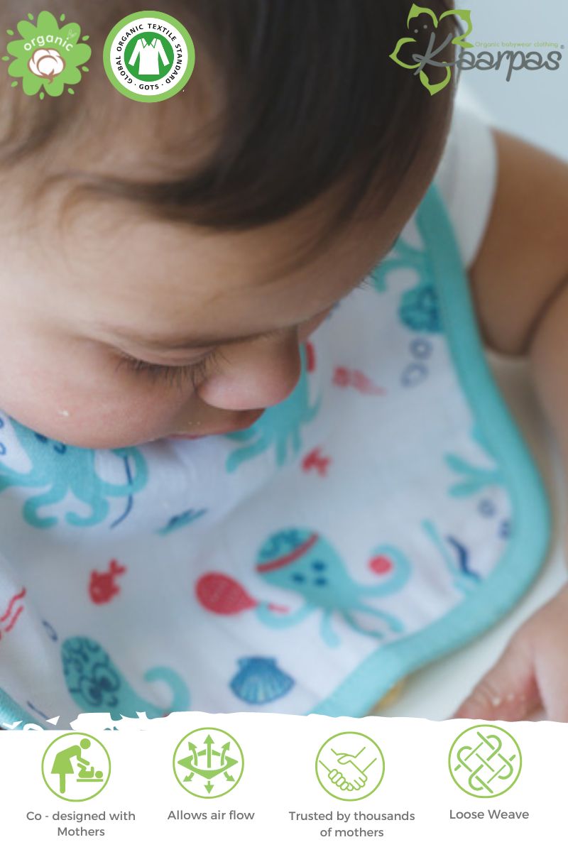 Ocean Dive' Organic Cotton Baby Bibs - Pack Of 3 - Octopus, Seahorse & Dolphin - Tinycubs - 