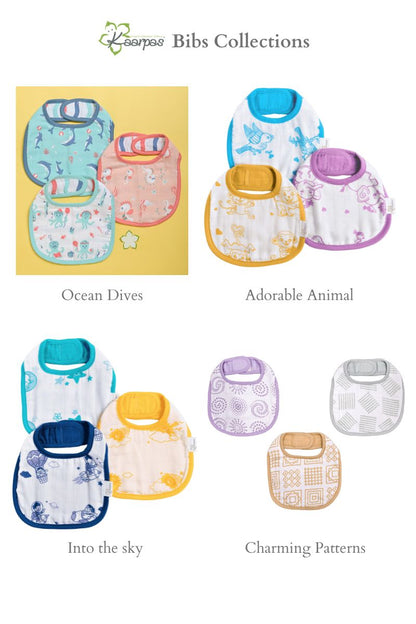 Ocean Dive' Organic Cotton Baby Bibs - Pack Of 3 - Octopus, Seahorse & Dolphin - Tinycubs - 