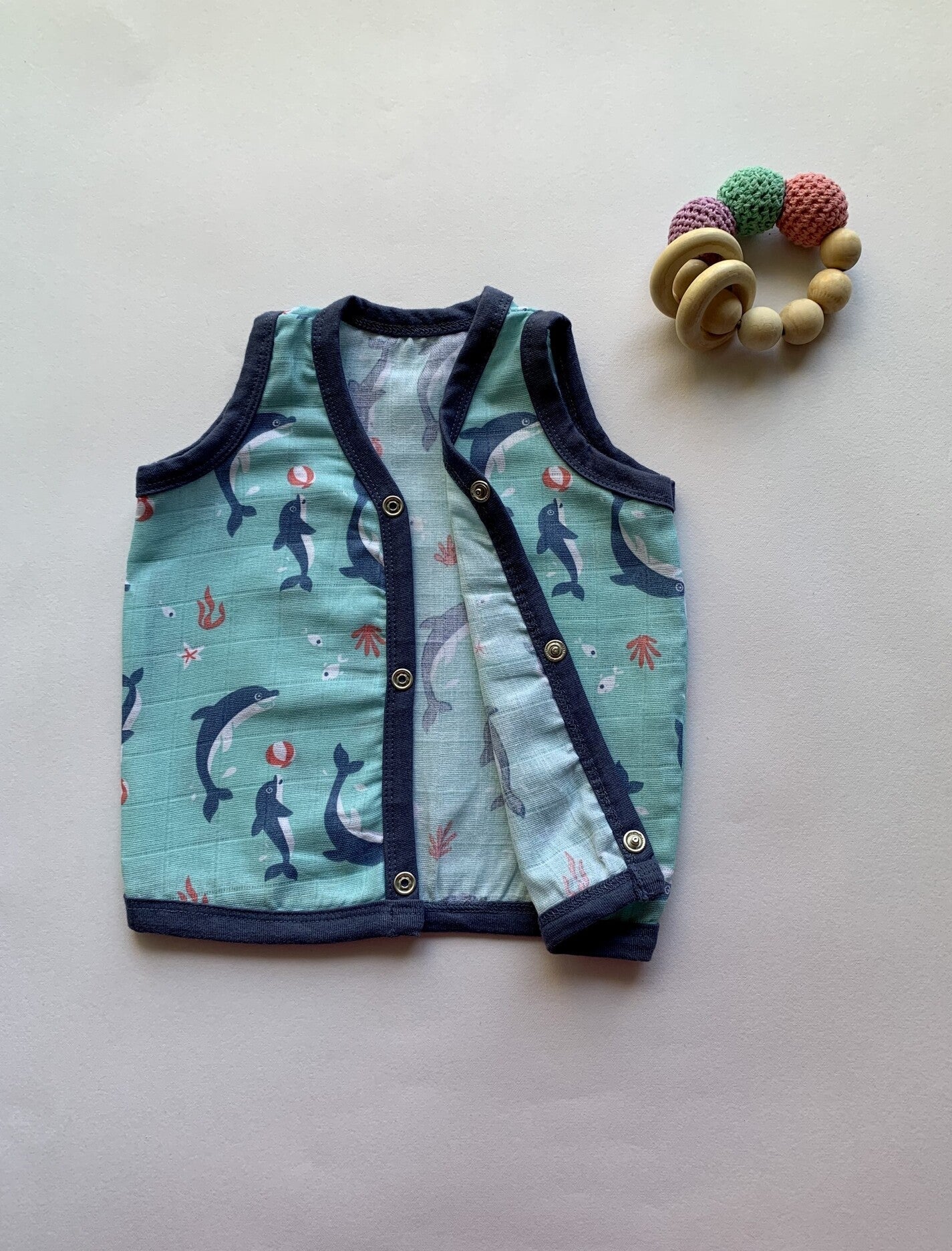 Ocean Dive organic muslin front open Jhabla top 1 pack: Dolphin - Tinycubs - 