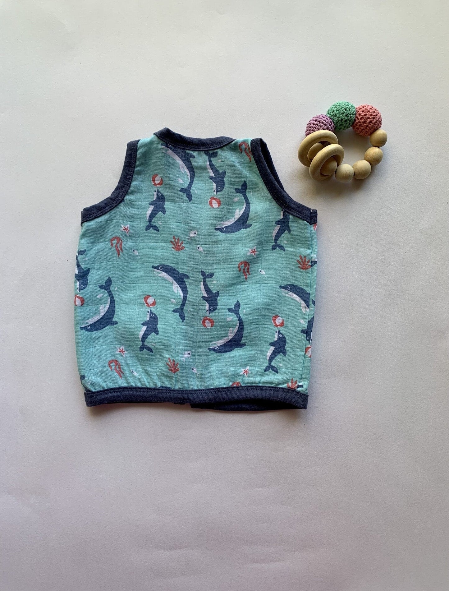 Ocean Dive organic muslin front open Jhabla top 1 pack: Dolphin - Tinycubs - 