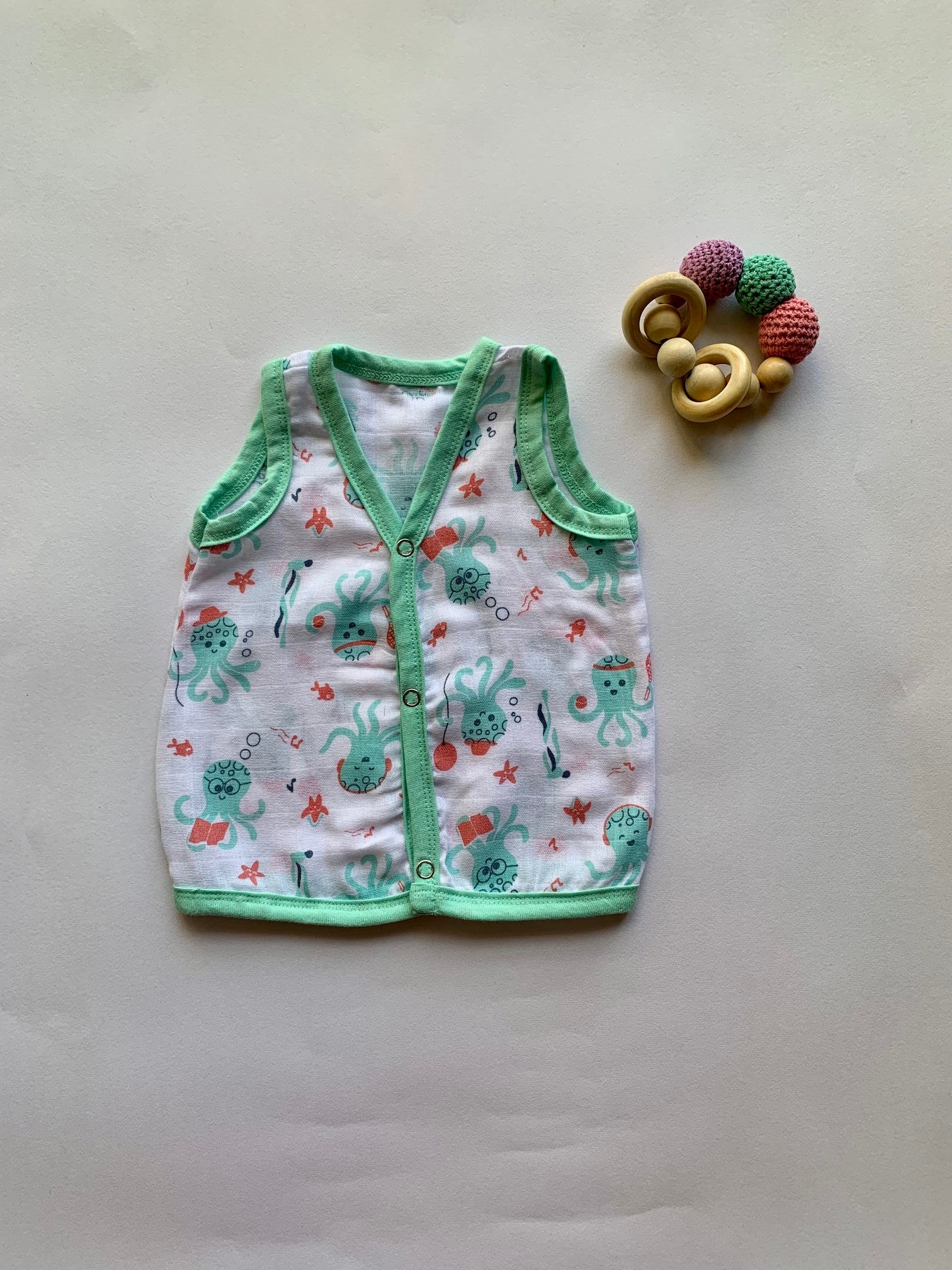 Ocean Dive organic muslin front open Jhabla top 1 pack: Octopus - Tinycubs - 