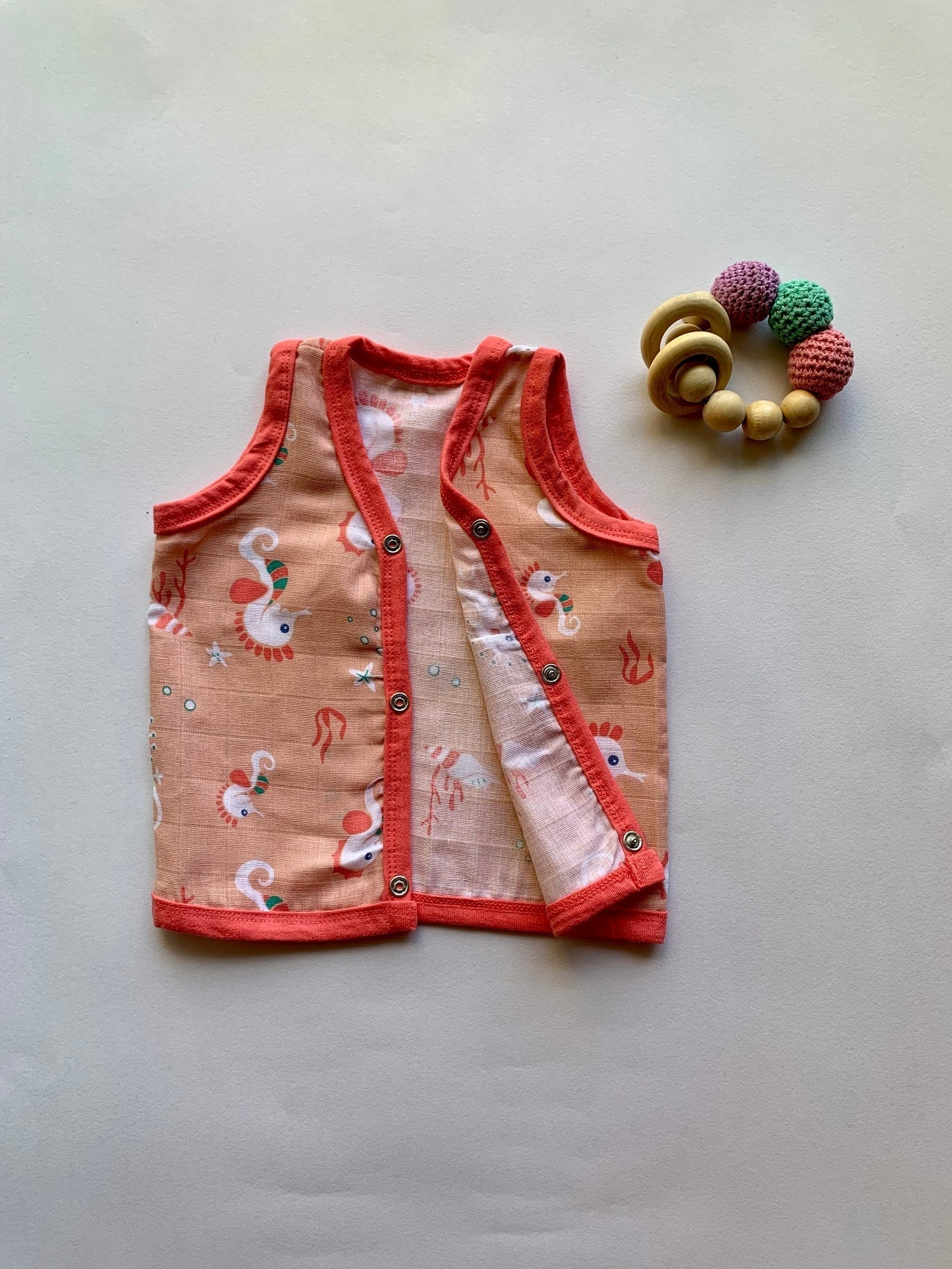 Ocean Dive organic muslin front open Jhabla top 1 pack: Seahorse - Tinycubs - 