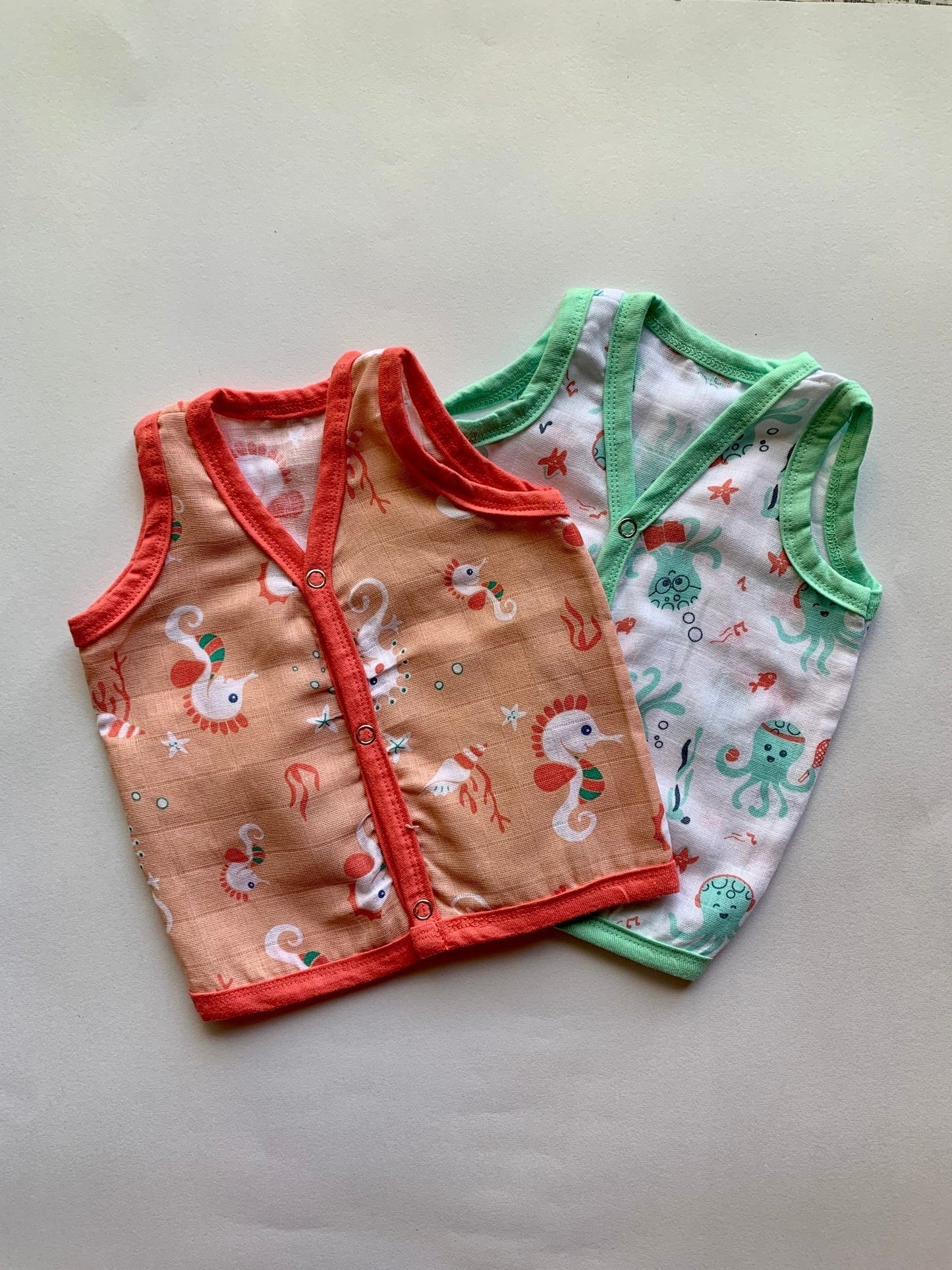 Ocean Dive organic muslin front open Jhabla top 2 pack: Octopus, Seahorse - Tinycubs - 